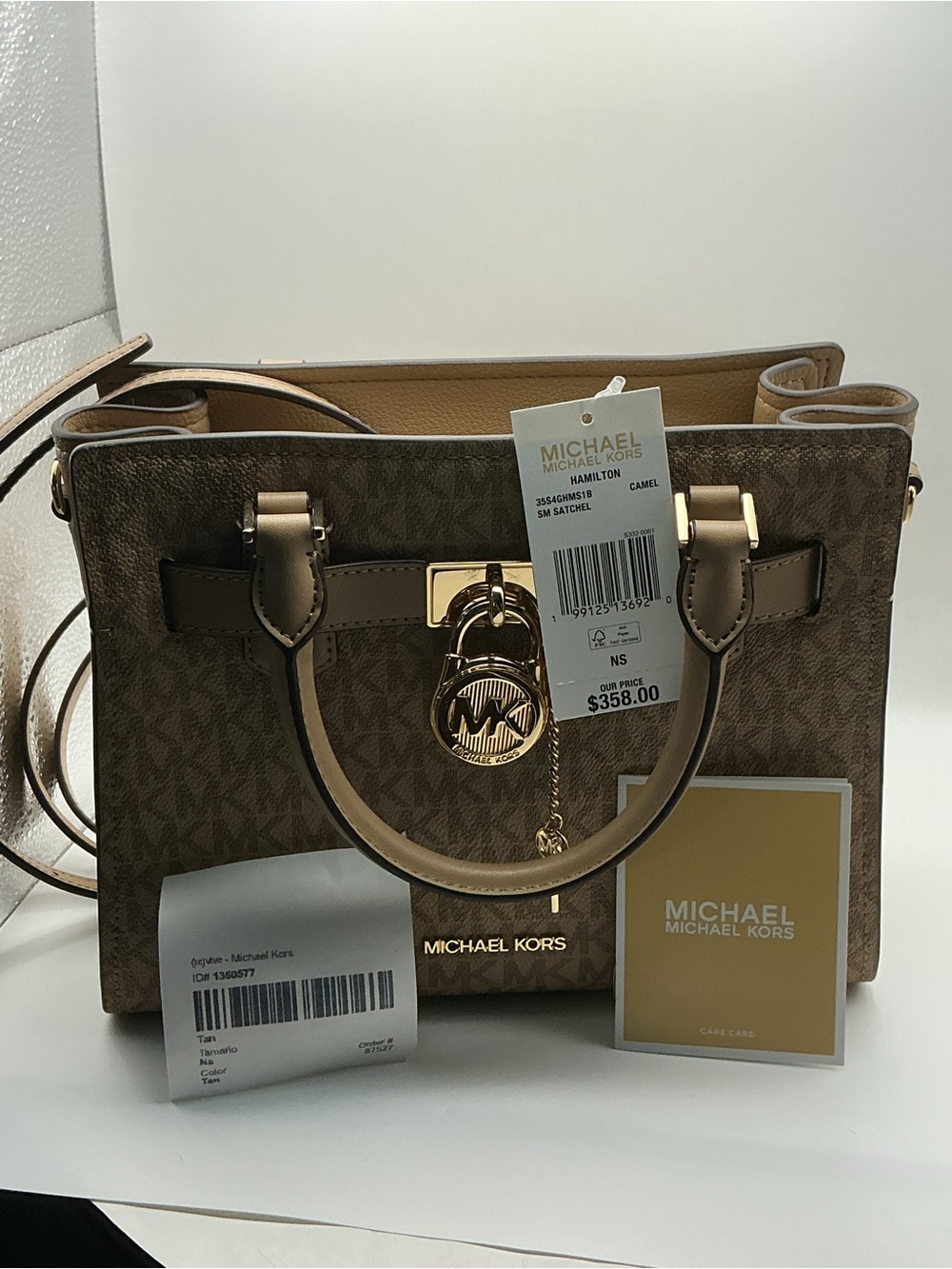 Michael Kors Hamilton Small Satchel Camel MK Logo NWT - Picture 7 of 9